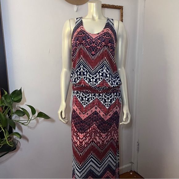 Veronica M Maxi Dress Chevron Print Maxi Full Length Dress Raceback Size Medium - Picture 4 of 10